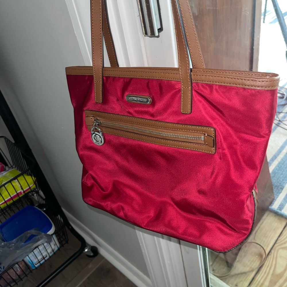 Michael Kors Red Tote with Tan kempton nylon